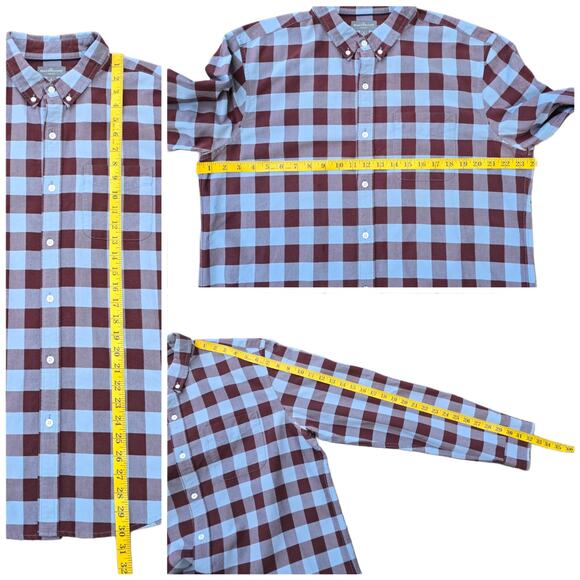 Buffalo Check Shirt LL Bean Signature Size L Slim Fit Blue Brown LS Button Front - Picture 6 of 8